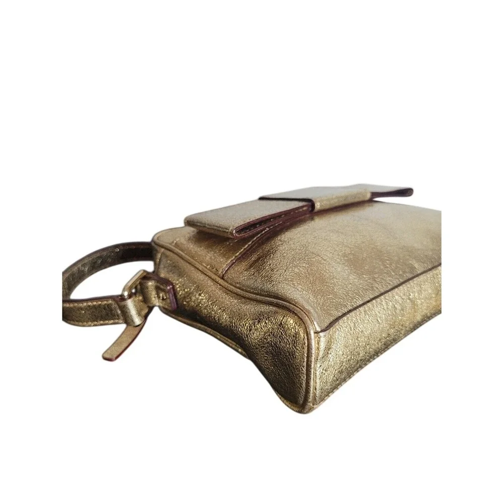Kate Spade Crossbody Bag Small Gold Metallic Bow Detail Polka Dot Lining Glam